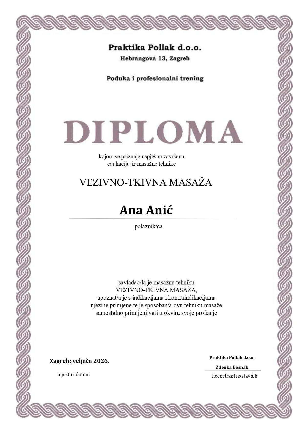 Diploma VTM - Vezivno Tkivna Masaža